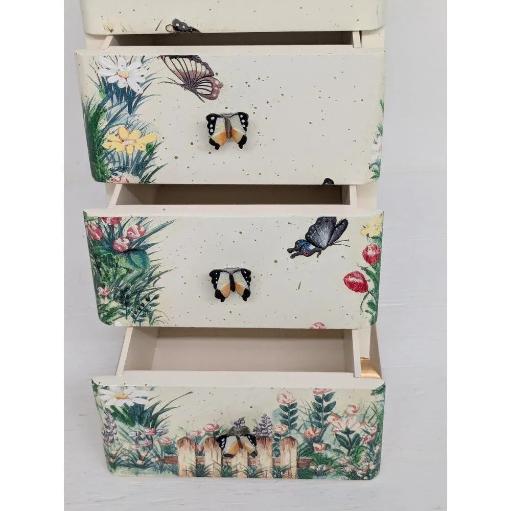 Hand Painted Butterfly Dresser Jewelry Box 3 Drawers Handpainted Fairy Cottage
